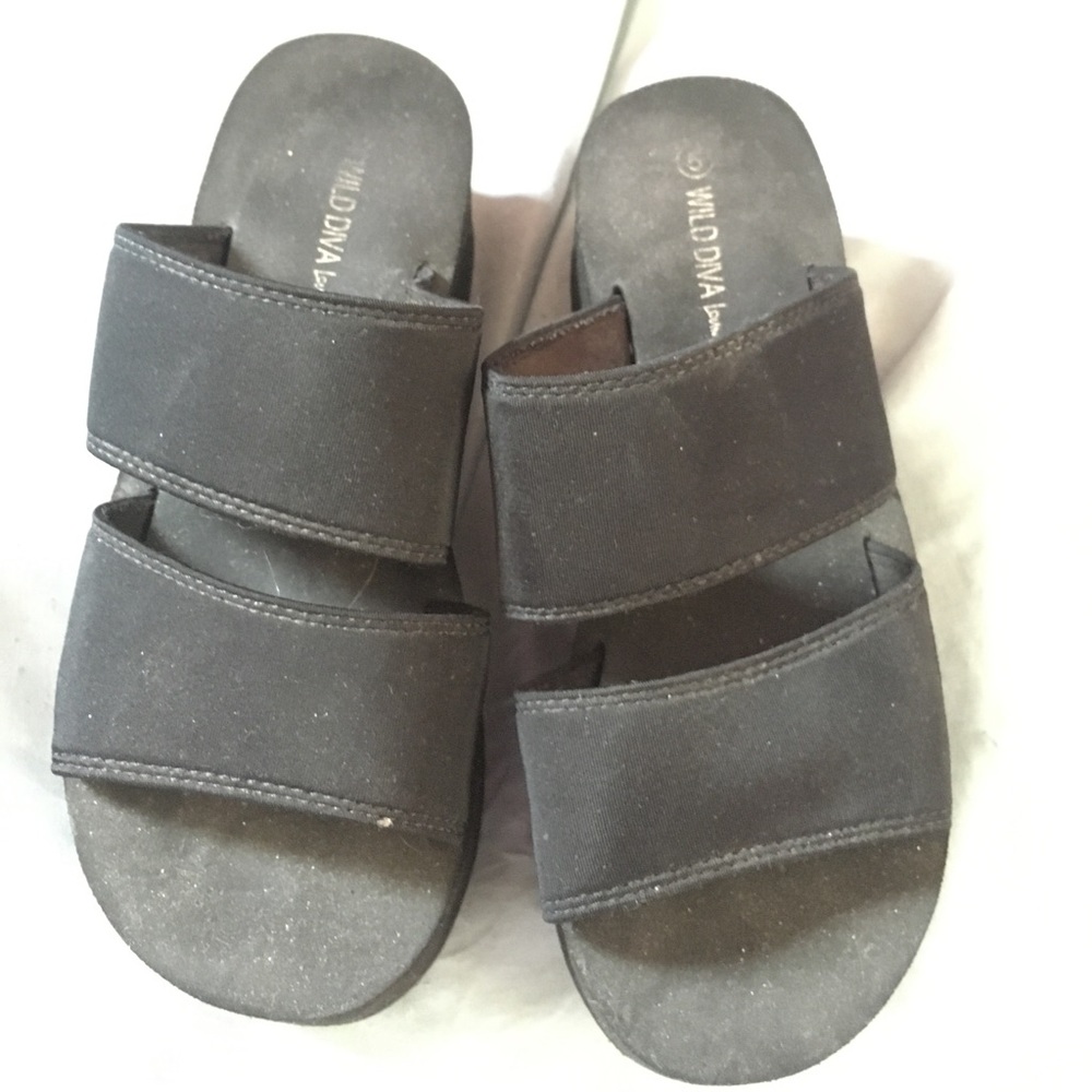 Black platform slides/sandals